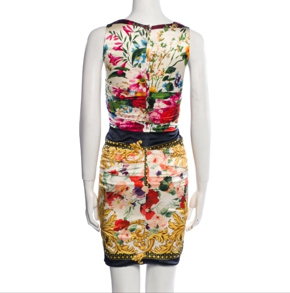 Dolce & Gabbana Silk Floral Bouquet Iconic Sleeveless Rouched Dress - Picture 5 of 15